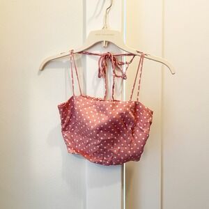 Zara Pink‎ Polka Dot Crop Top Small Viscose Side Zip Festival Summer Casual